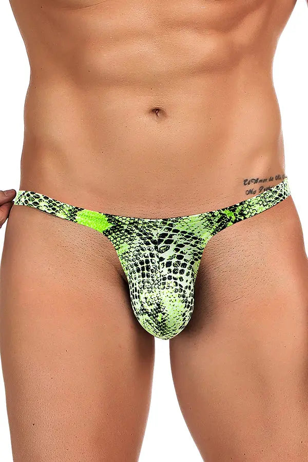 Men's Neon Green Snakeskin Thong Lingerie Diva