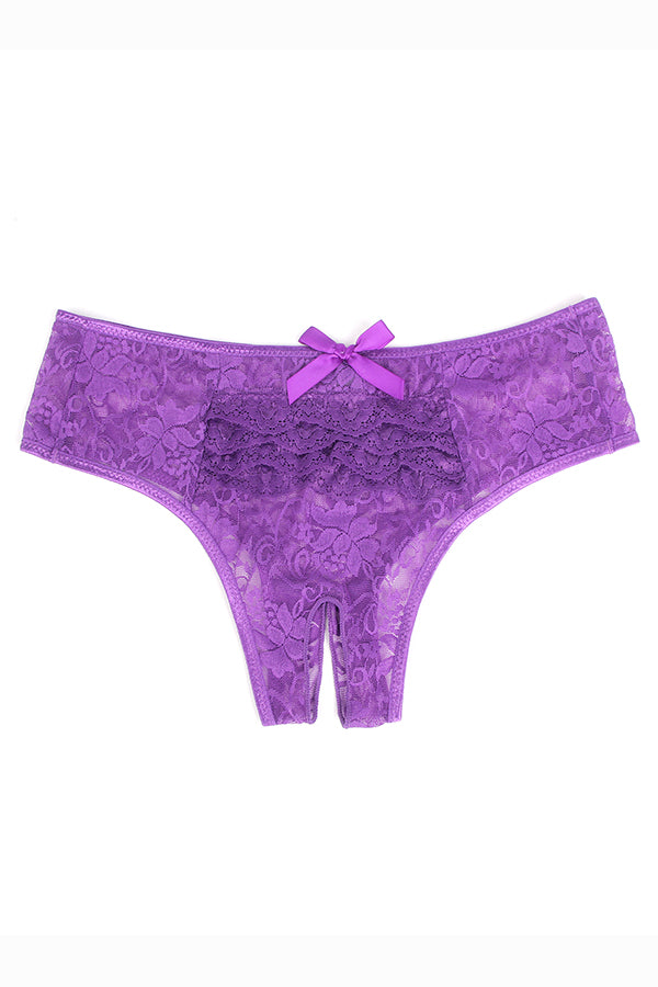 Purple Ruffle Lace Crotchless Panties