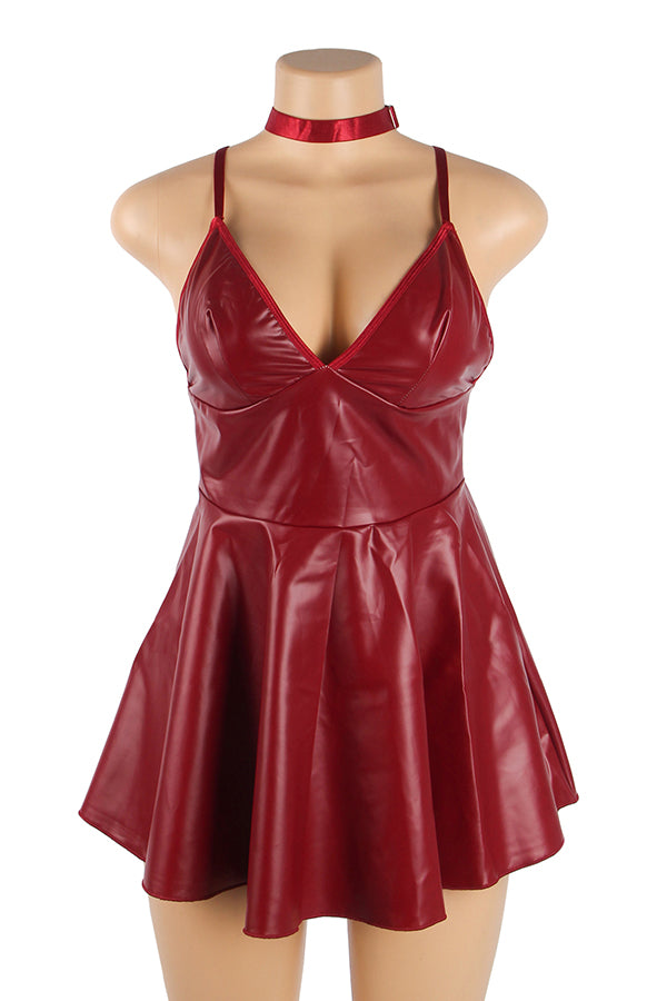 Red Sexy Faux Leather Dress