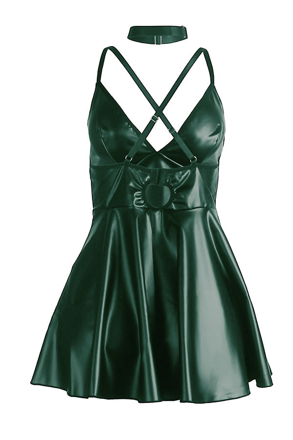 Green Sexy Faux Leather Dress
