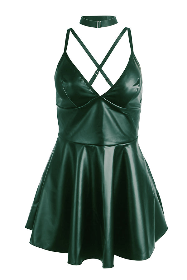 Green Sexy Faux Leather Dress