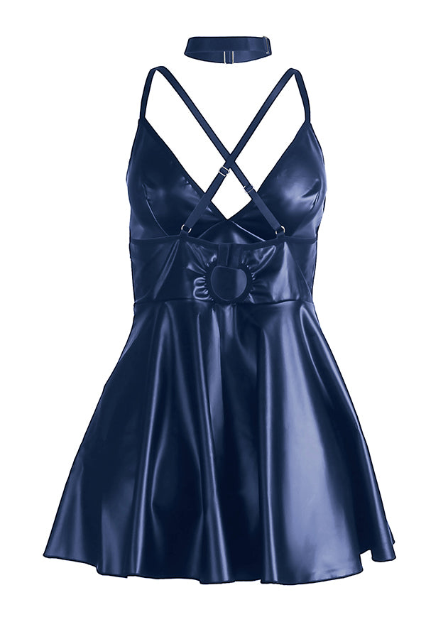 Blue Sexy Faux Leather Dress