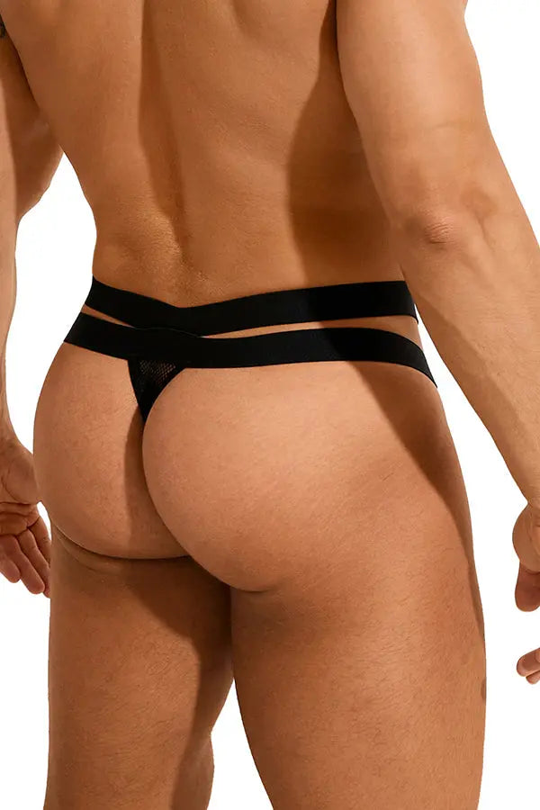 Men's Sexy Black Strappy Mesh Thong Underwear Lingerie Diva