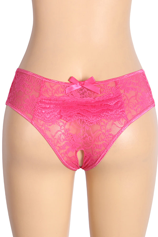 Pink Ruffle Lace Crotchless Panties