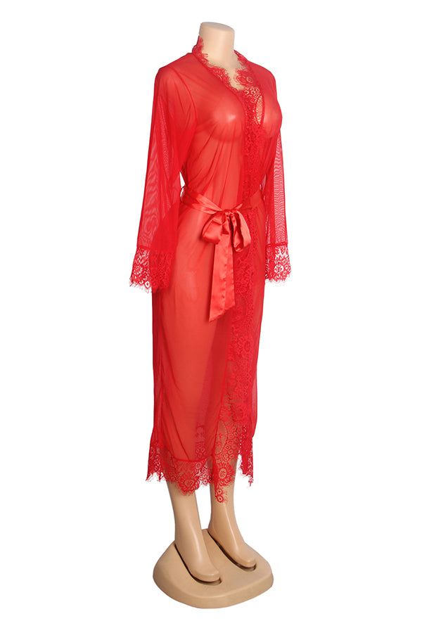 Plus Size Red Sheer Lace Robe