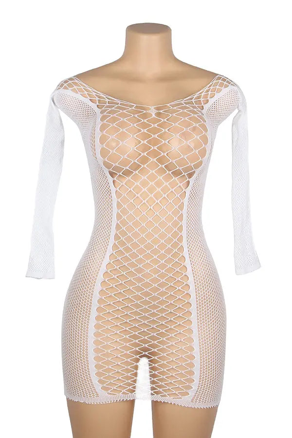 Glow in the Dark White Fishnet Mini Dress Lingerie Diva