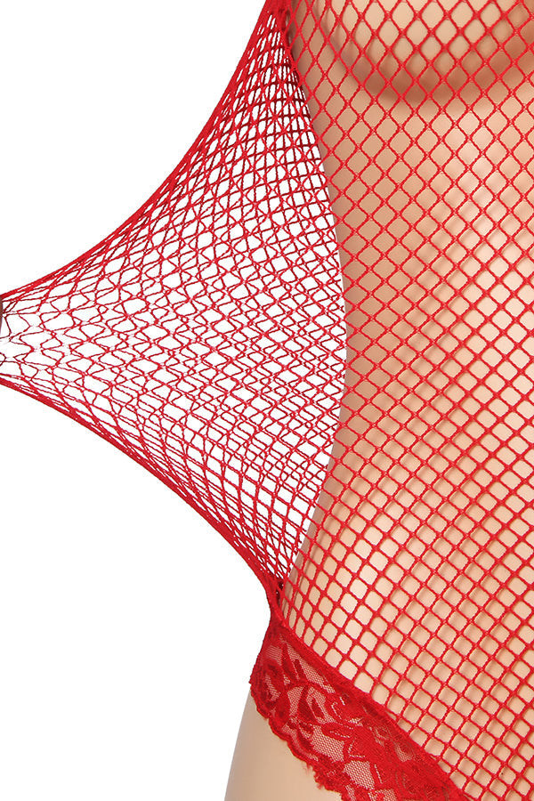 Plus Size Red Fishnet Bodysuit