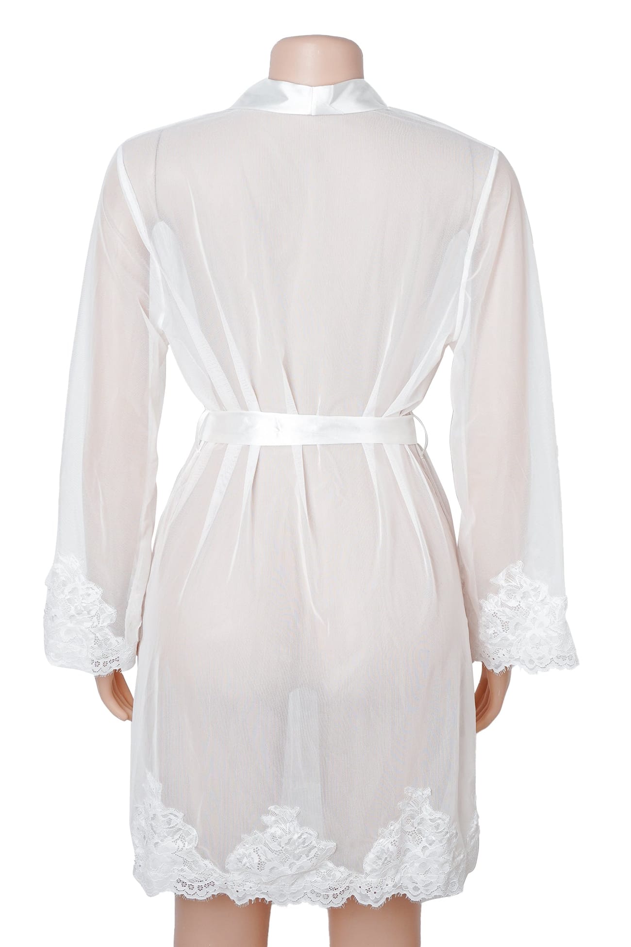 White Sheer Mesh Floral Lace Robe