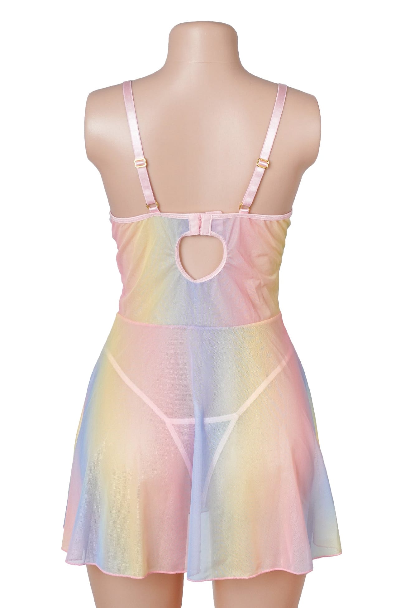 Rainbow Sheer Mesh Floral Embroidered Babydoll