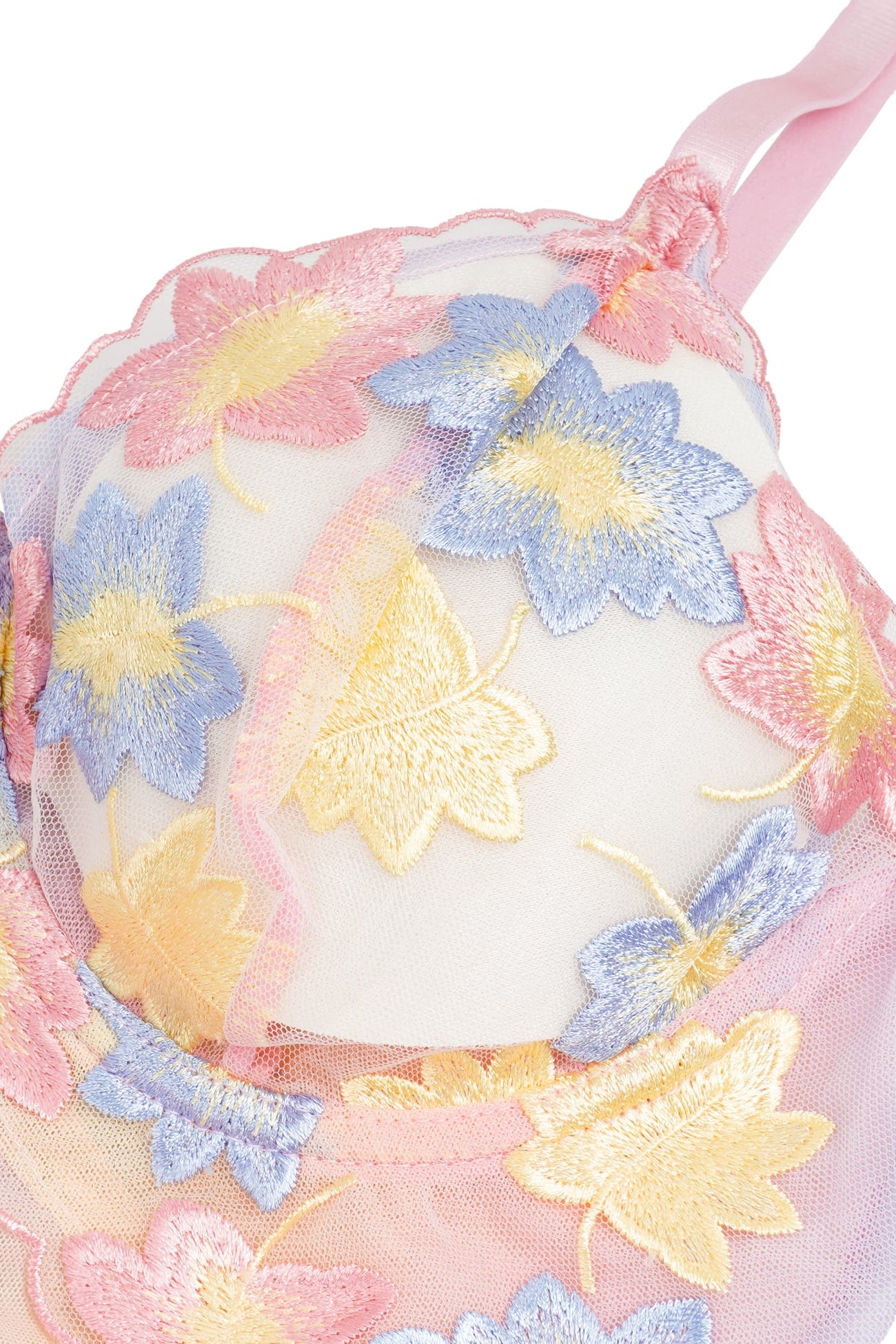 Rainbow Sheer Mesh Floral Embroidered Babydoll