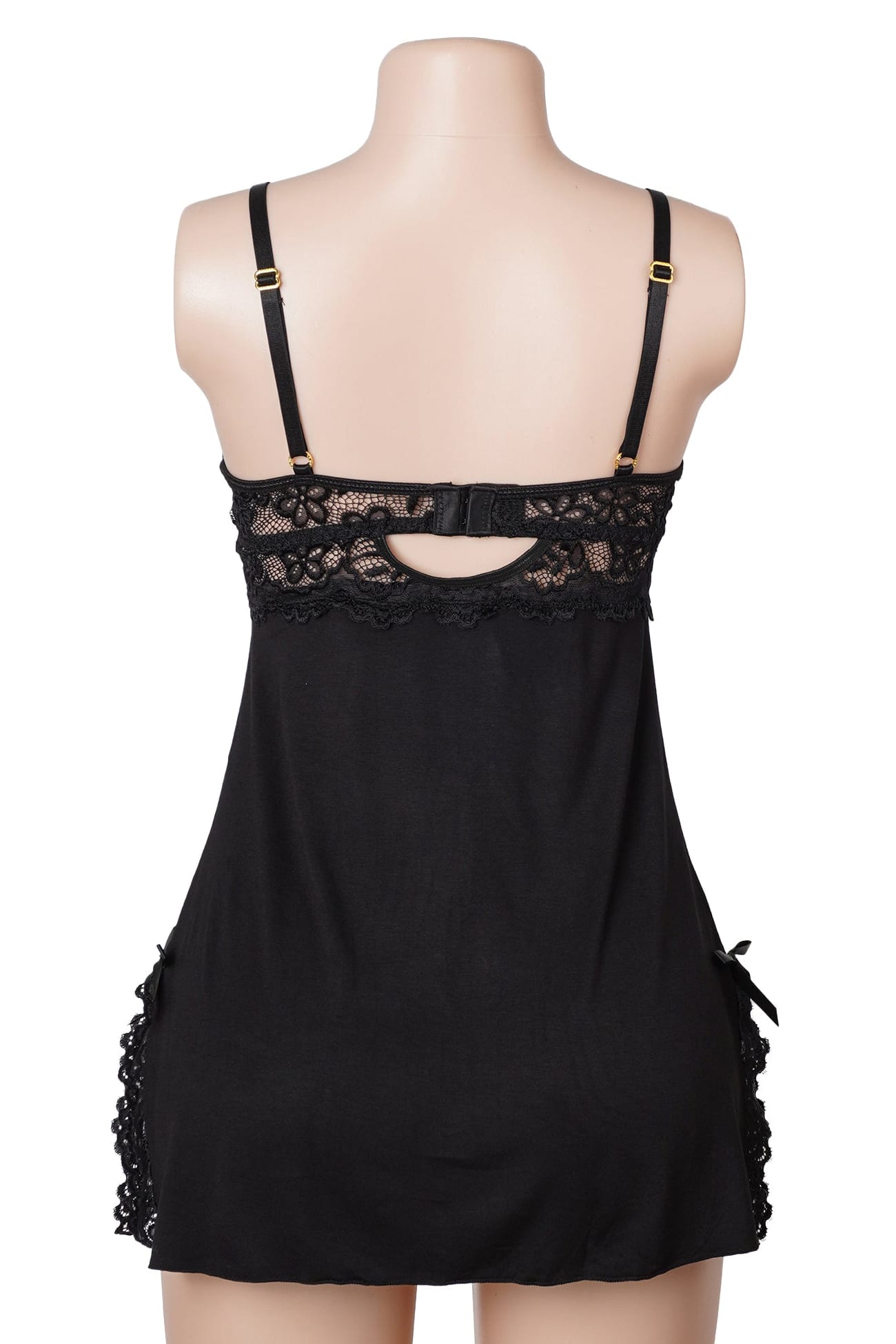 Black Floral Lace Babydoll with Side Slits