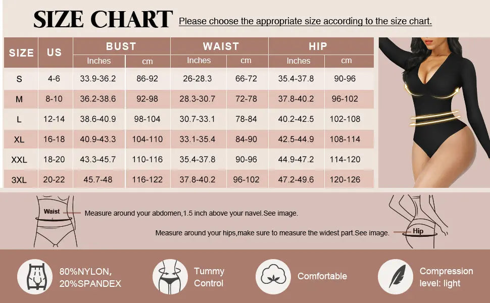 Black Long Sleeve Deep-V Contoured Control Bodysuit CocoLolos