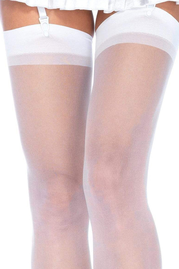 White Sheer Wide Band Top Thigh Highs
