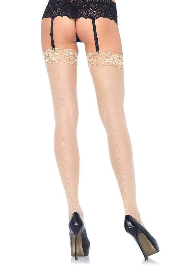 Nude Sheer Lace Top Thigh High Stockings