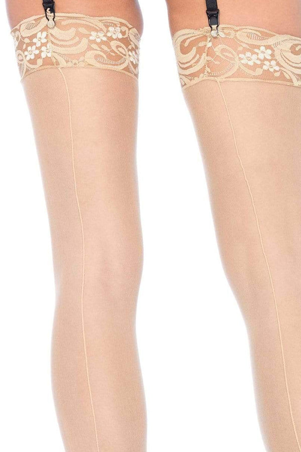 Nude Sheer Lace Top Thigh High Stockings