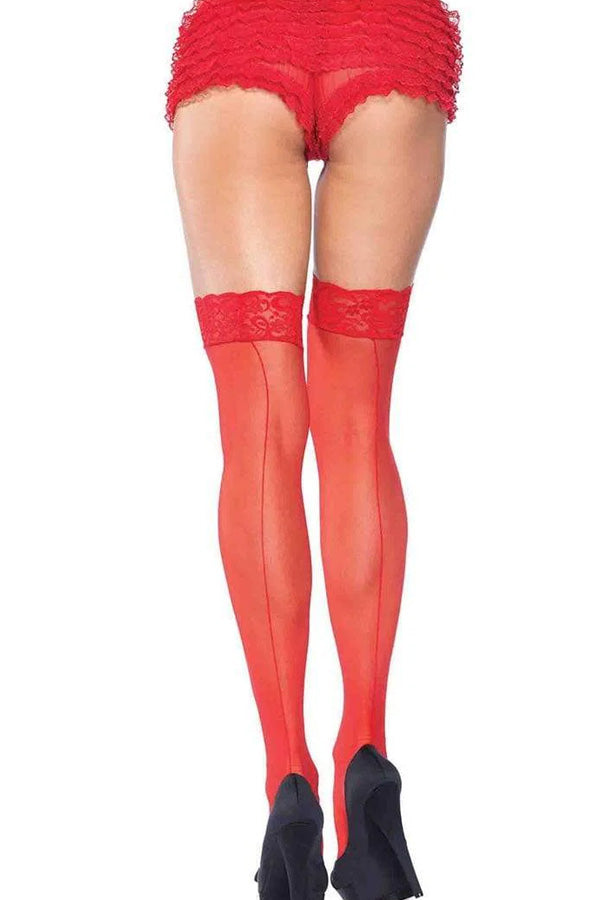 Red Sheer Lace Top Thigh High Stockings