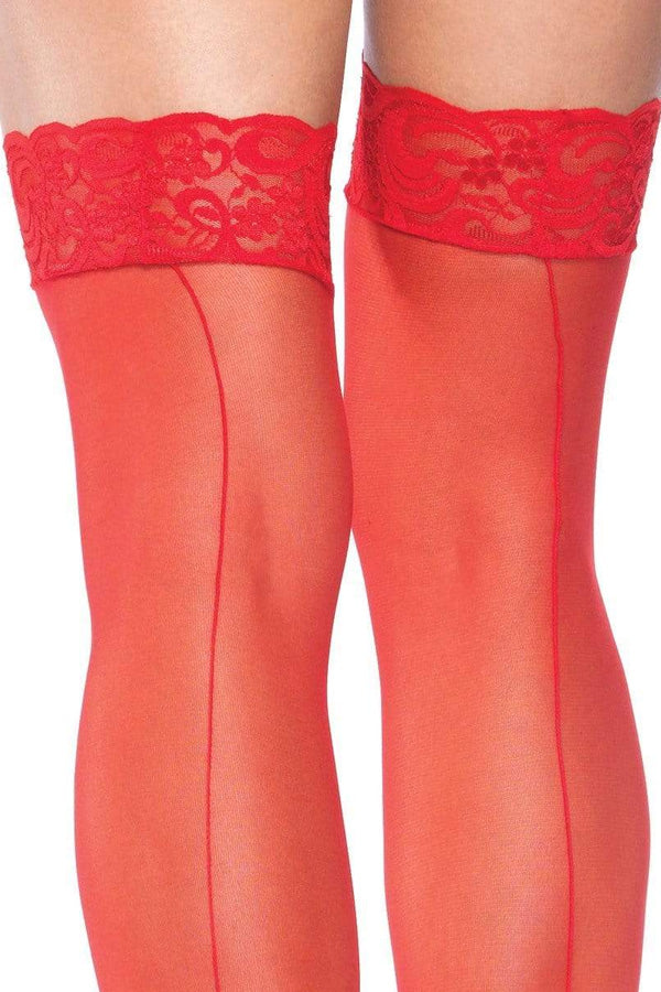 Red Sheer Lace Top Thigh High Stockings