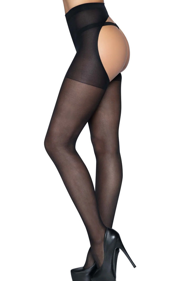 Black Crotchless Open Back Tights