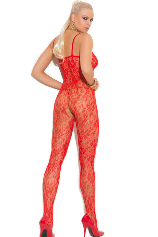 Red Lace Open Crotch Bodystocking