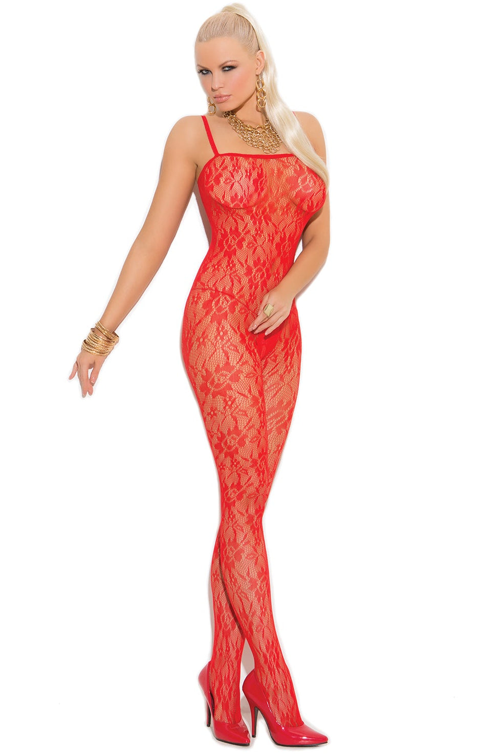 Red Lace Open Crotch Bodystocking
