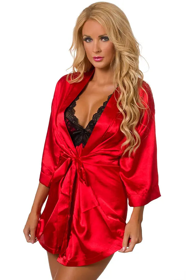 Red Midnight Romance Robe Set Velvet Kitten