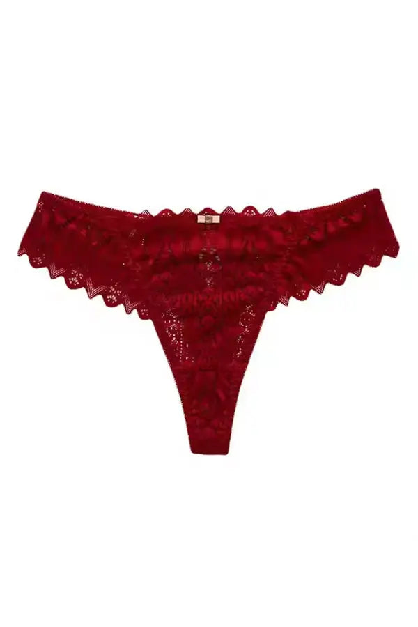 Red Lacey Lace-Up Thong FineToo