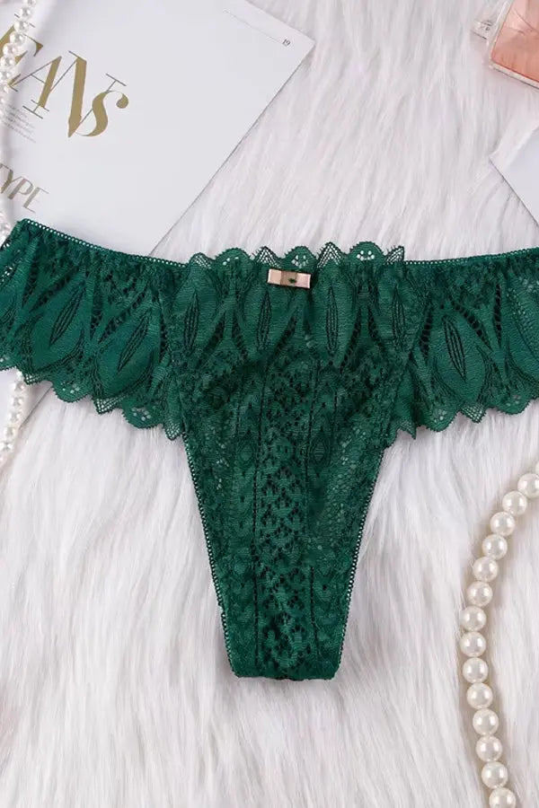 Green Lacey Lace-Up Thong FineToo