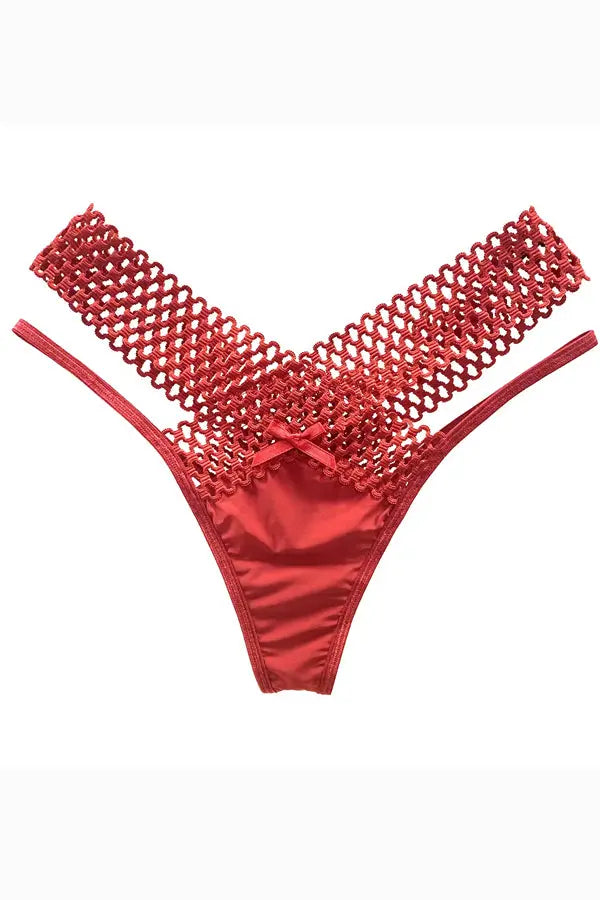 Red Lattice Stretch Micro Bikini Panty FineToo
