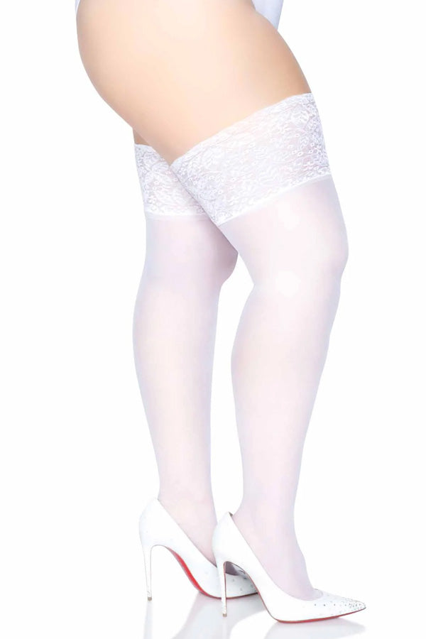 Plus Size White Lace Top Thigh Highs