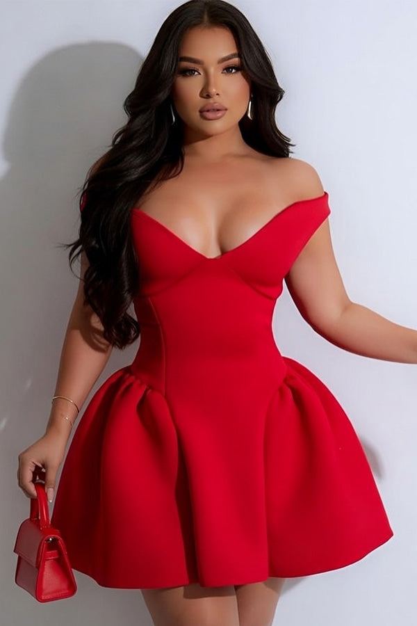 Red Off-Shoulder Corset Mini Dress