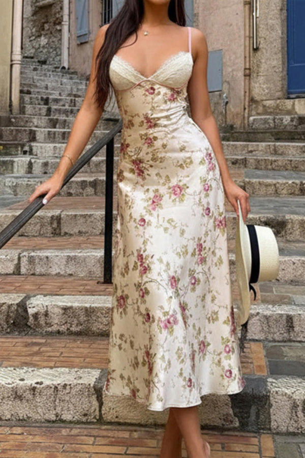 Floral Satin Slip Midi Dress