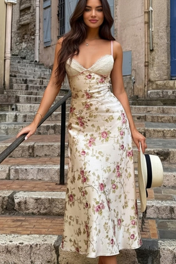 Floral Satin Slip Midi Dress