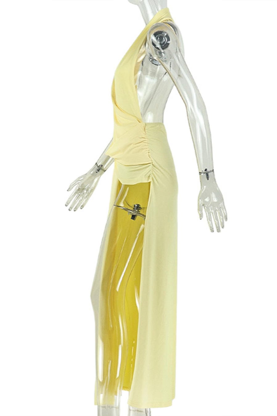 Sexy Yellow Halter Plunging Maxi Dress