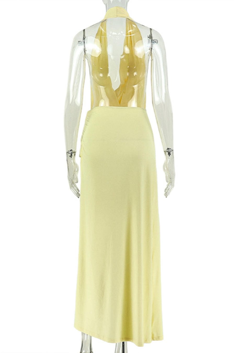 Sexy Yellow Halter Plunging Maxi Dress