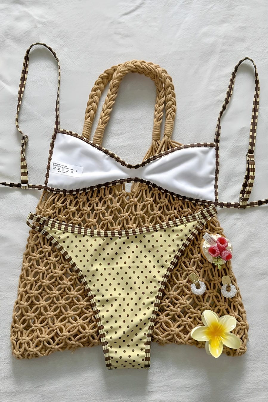 Cream Brown Polka Dot Bikini Set