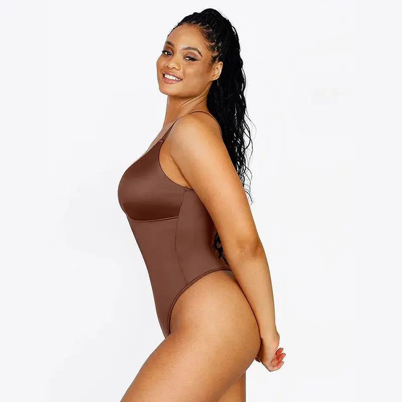 Elegant Satin Shimmer Cocoa Contoured Shaping Bodysuit CocoLolos