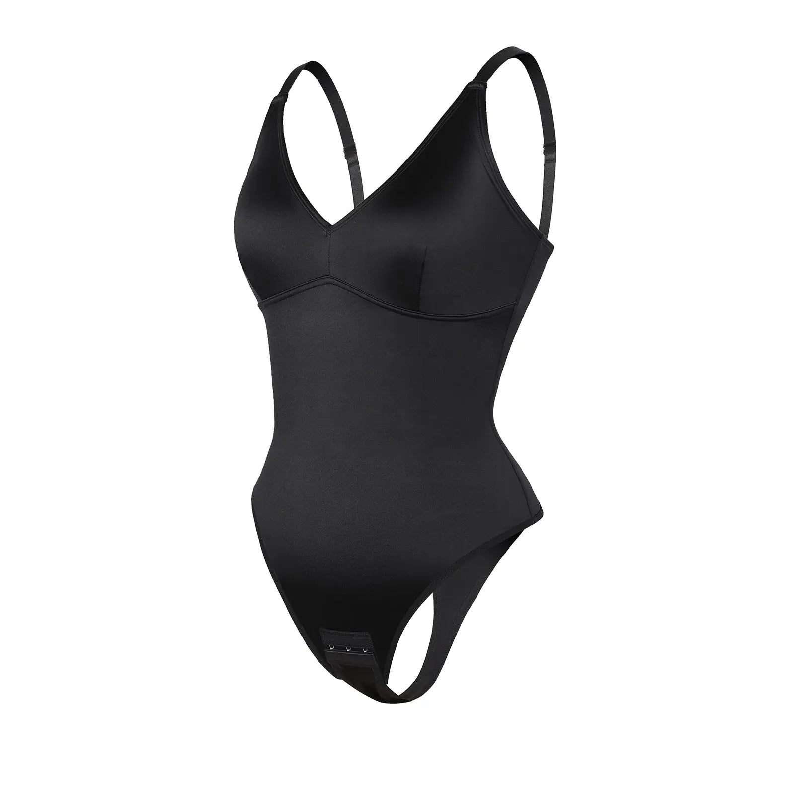 Elegant Satin Shimmer Black Contoured Shaping Bodysuit CocoLolos