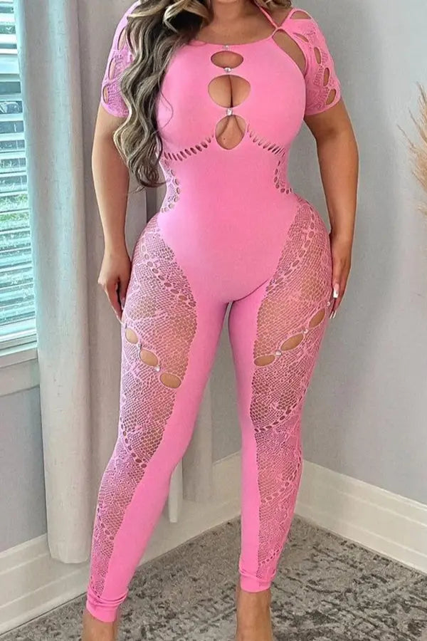 Cutout Halter Neck Pink Bodystocking Lingerie Diva