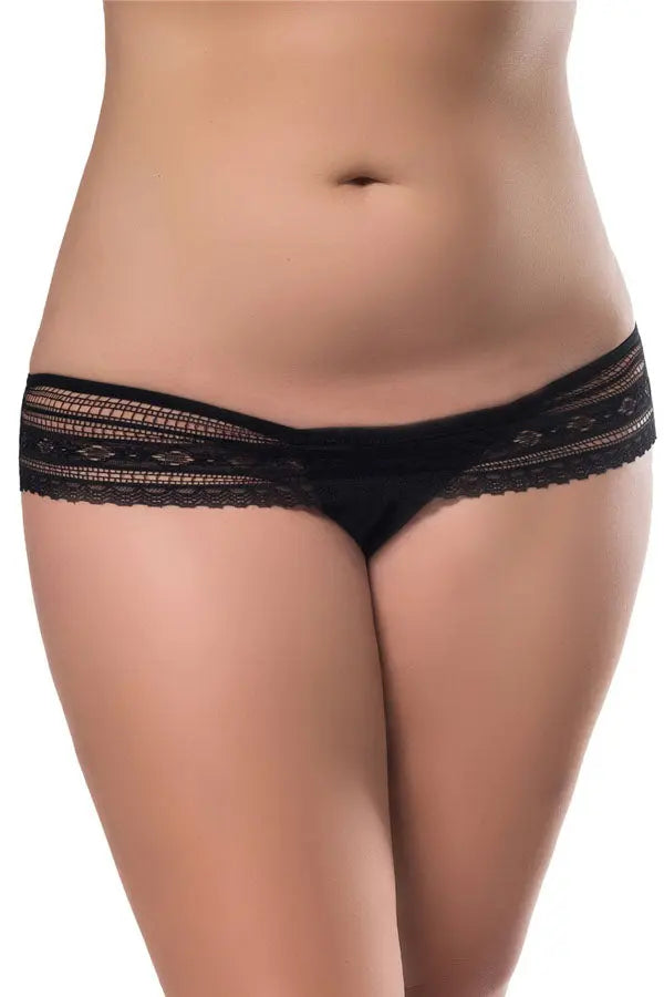 Plus Size Black Low Rise Lace Thong Lingerie Diva