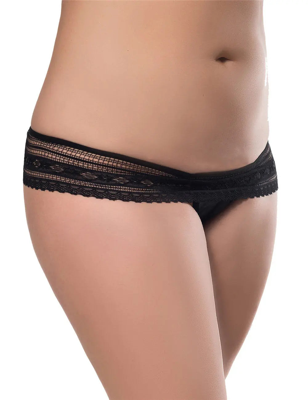 Plus Size Black Low Rise Lace Thong Lingerie Diva