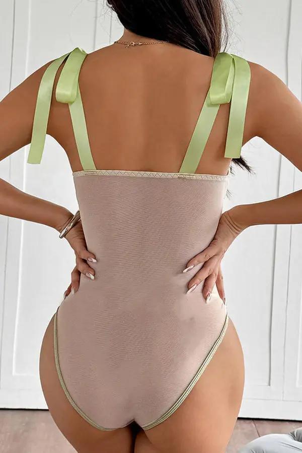 Elegant Green Satin Corset Bodysuit Lingerie Diva