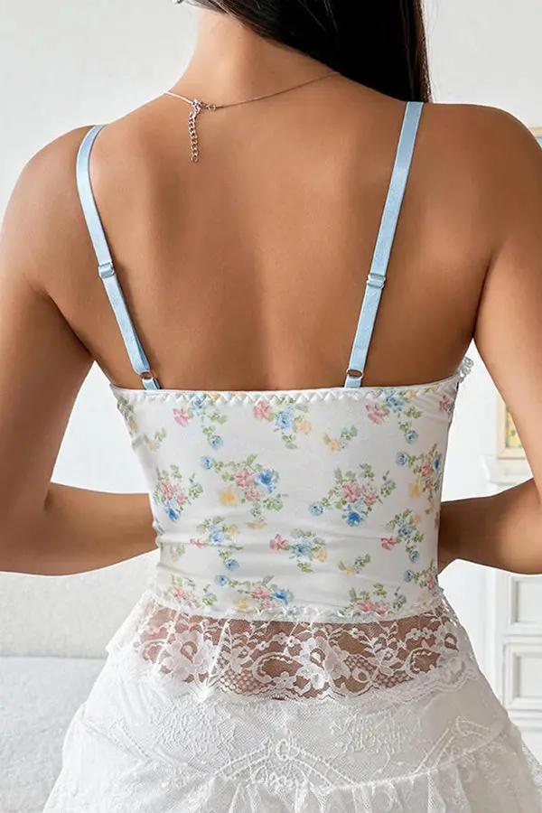 White Floral Lace-Up Corset Top Lingerie Diva