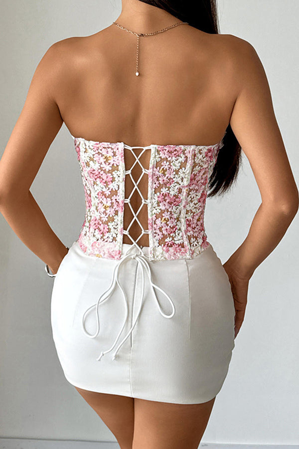 Pink Floral Lace Corset Top