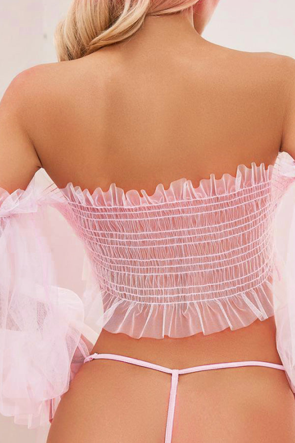 Pink Sheer Ruched Top and G-String Set