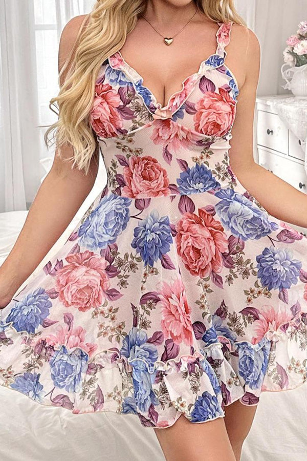 Floral Print Babydoll Lingerie Dress