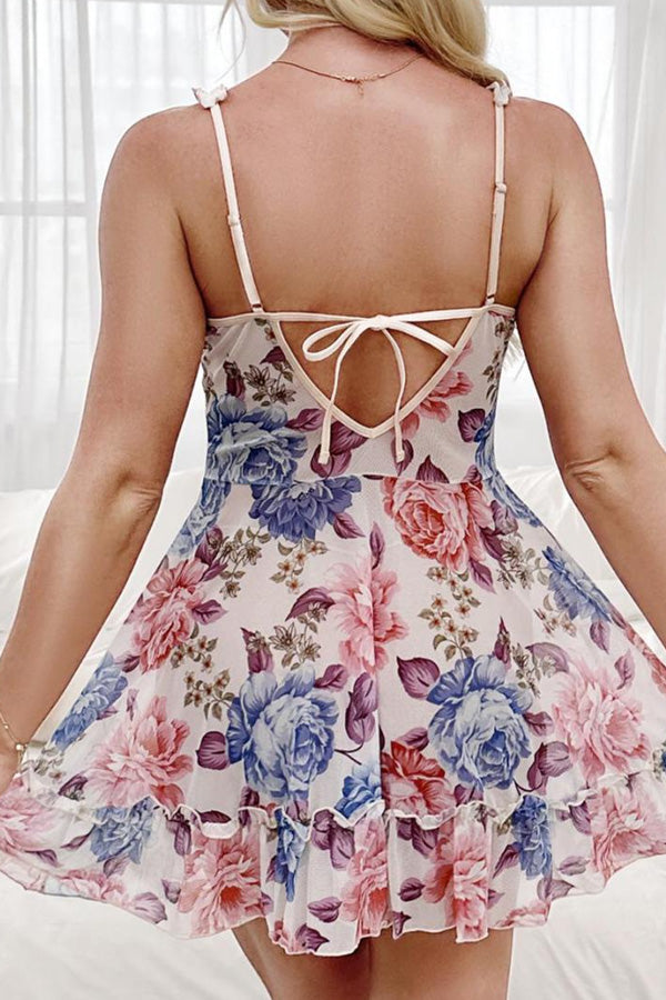 Floral Print Babydoll Lingerie Dress