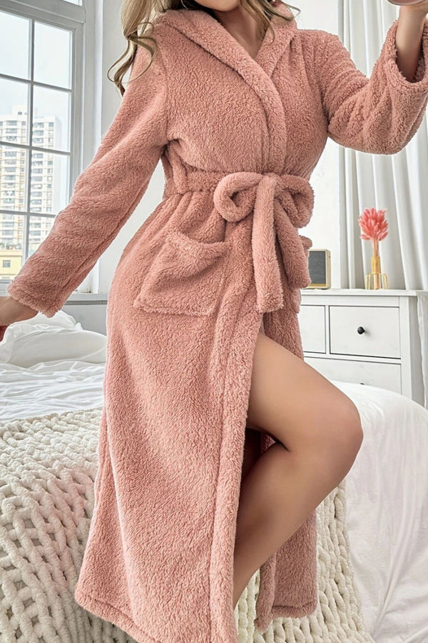 Pink Plush Hooded Robe