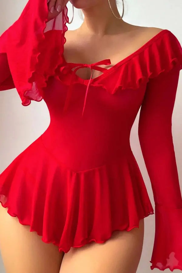 Red Romantic Off-Shoulder Babydoll Lingerie Diva