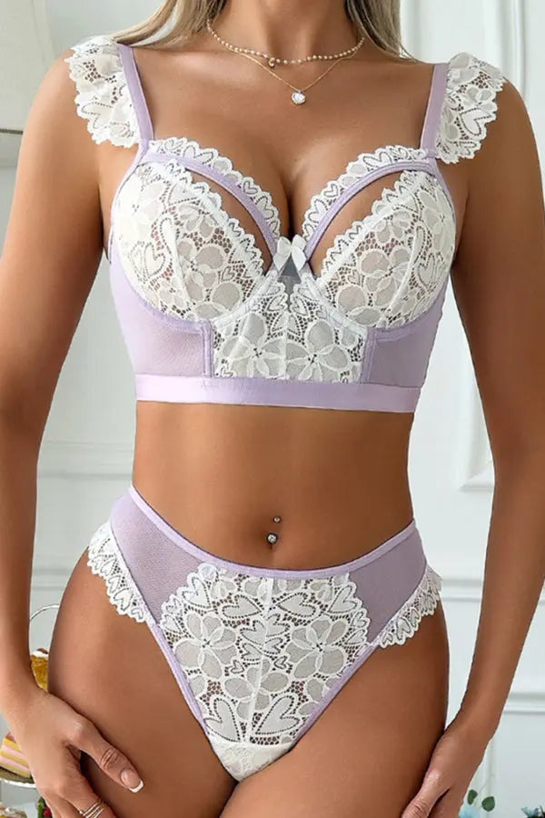 Lavender Lace Elegance Bra and Panty Lingerie Set Lingerie Diva