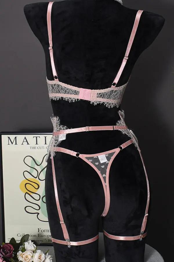 Elegant Lace and Pearl Lingerie Set with Garter Belt Lingerie Diva